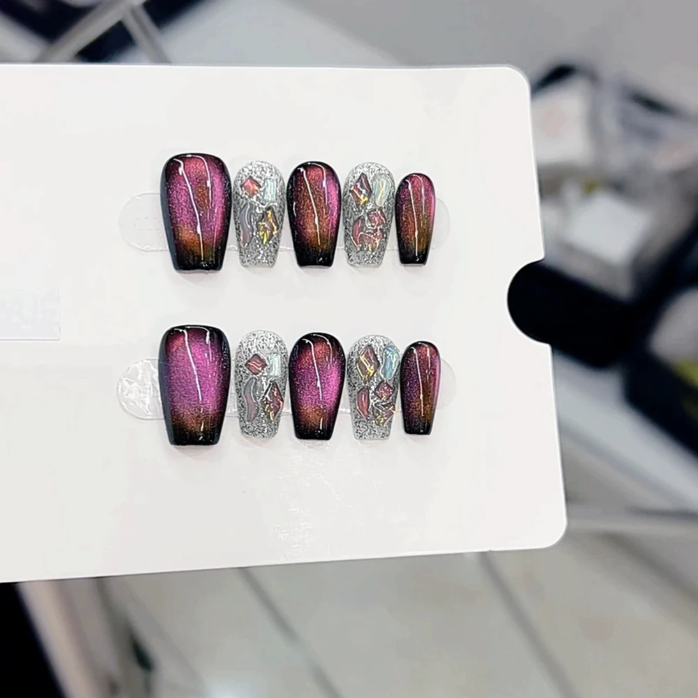 เล็บปลอมทรงอัลมอนด์ 3 มิติ ลายดอกเชอร์รี่ น่ารัก 10 ชิ้น แบบไล่สีสไตล์ฝรั่งเศส ติดง่าย ใช้ได้ในวันหยุด