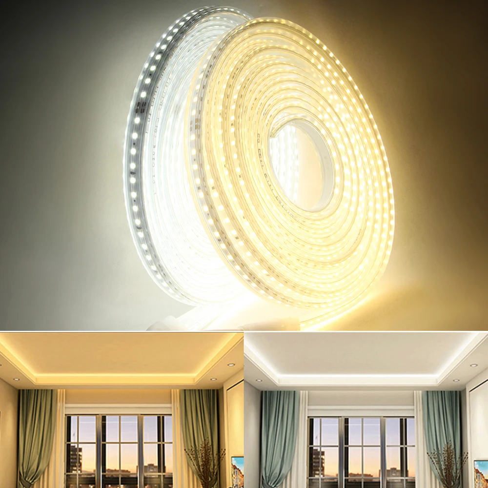 LED Strip Light 220V Waterproof Led strip High Brightness 5050 Flexible Kitchen Outdoor Garden Led Lights With Power Plug 1M-20M