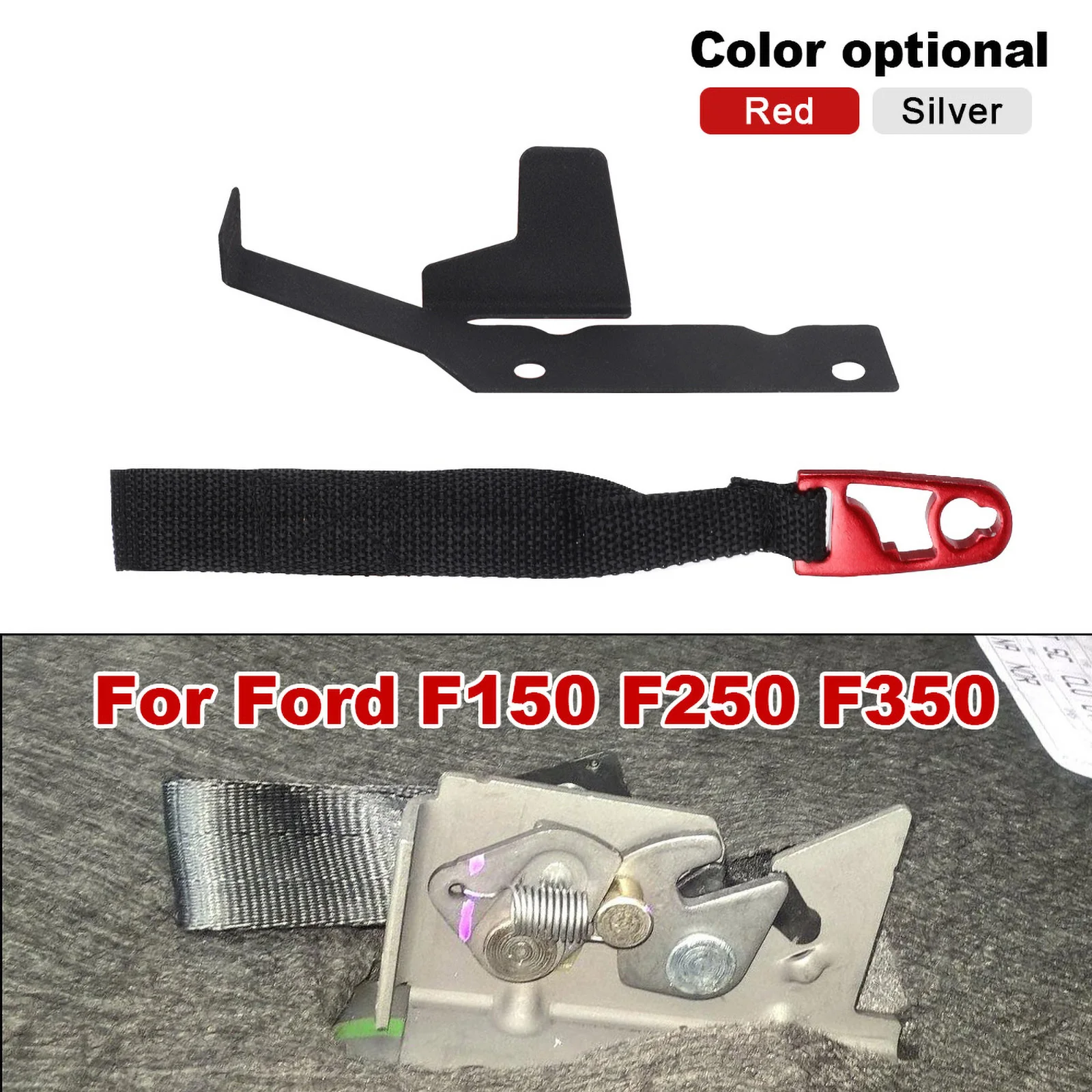 Rear Seat Release Belt with Buckle Adjustable Strap Rear Seat Quick Latch Release Kit Red Silver for Ford F150 Raptor F250 F350