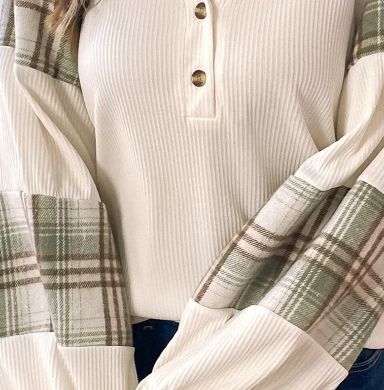เสื้อสเวตเชิ้ตคอกลมลายสก็อตเย็บต่อแบบหลวมสบายสำหรับผู้หญิง  คอลเลคชั่นฤดูใบไม้ร่วงใหม่