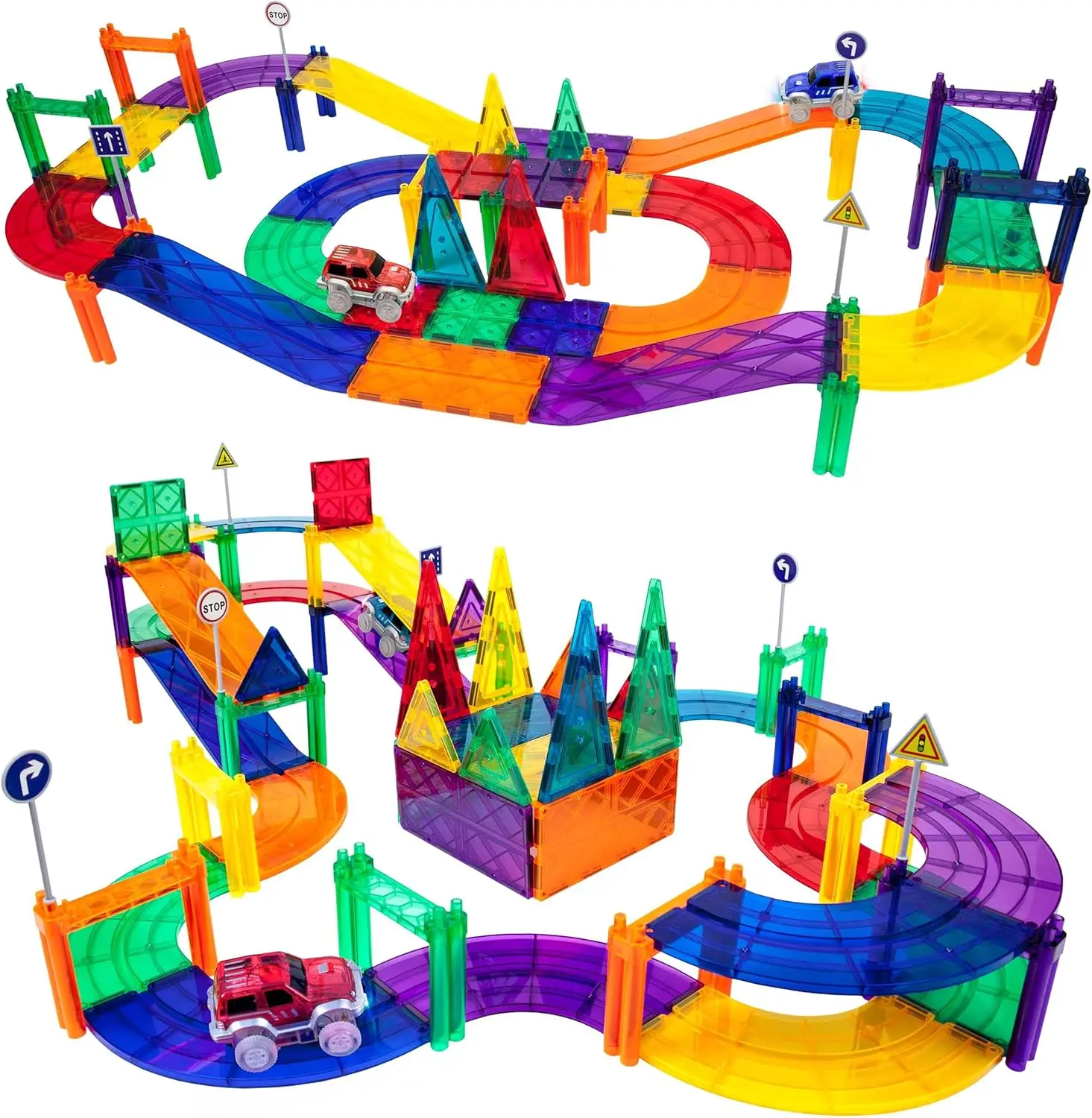 100PC Marble Run + 80PC Magnetic Race Car Track Fun & Creative Playset: STEAM Learning, Enhance Construction Skills, Hand-Eye Co