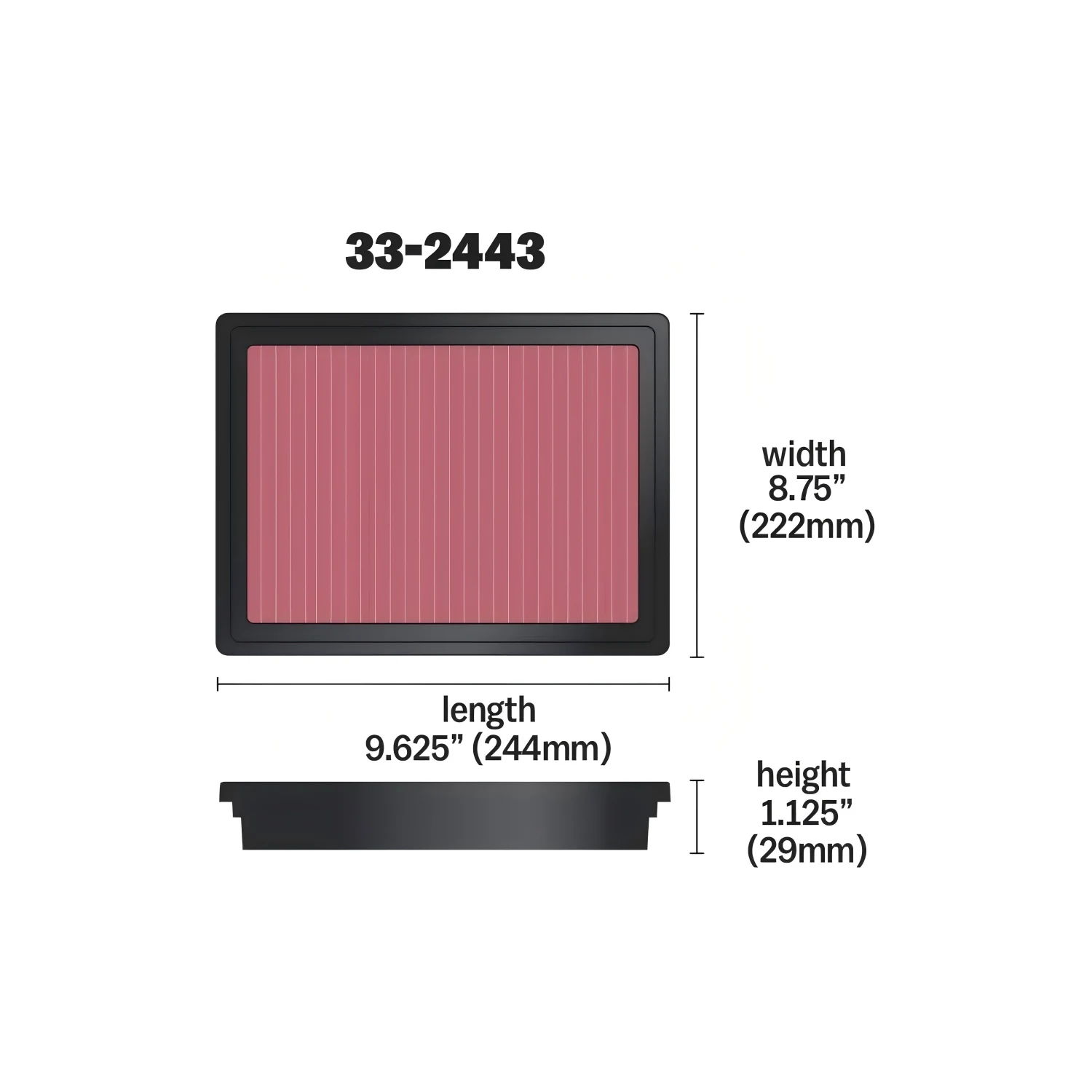 High-Flow Original Lifetime Engine Air Filter: Increase Power: Washable: Compatible with Toyota/Lexus/Mitsubishi/Fiat: 33-2443 - view 6