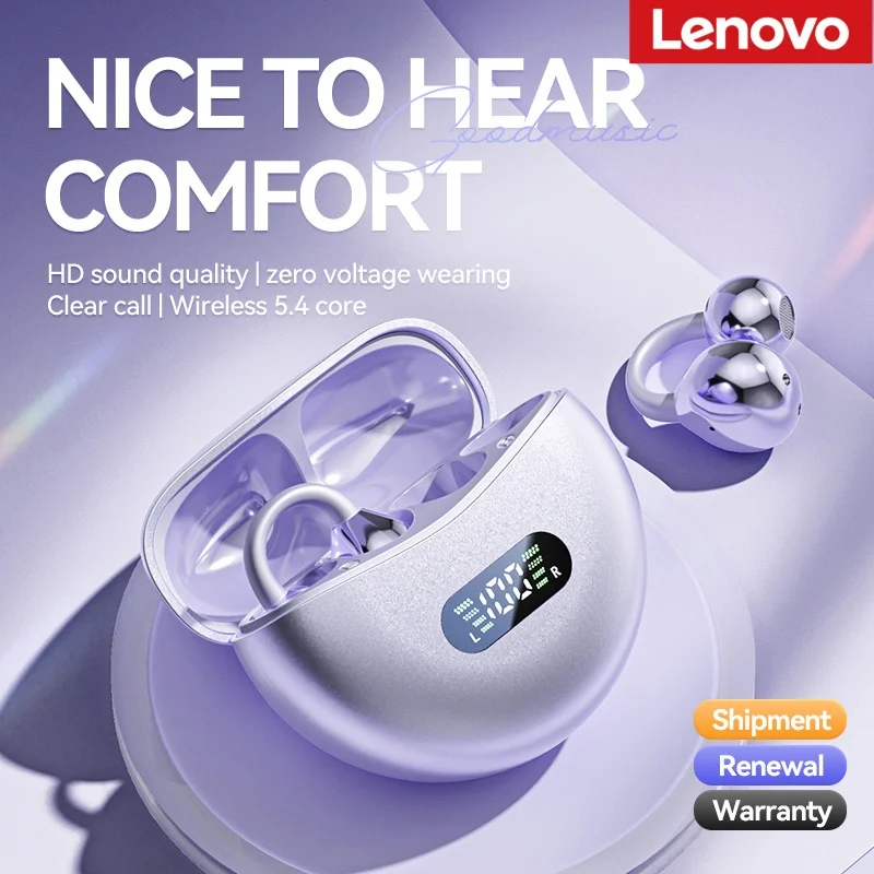 Lenovo Earbud-style Wireless Bluetooth Headphones with High Sound Quality Long Battery Life Low Latency and Noise Reduction