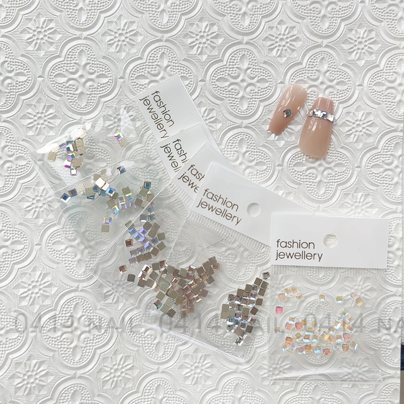 Clear Crystal Nail Art Rhinestones AB Aurora 3D Square FlatBack Nail Decorations Glitter Rhinestones Stones Crystals