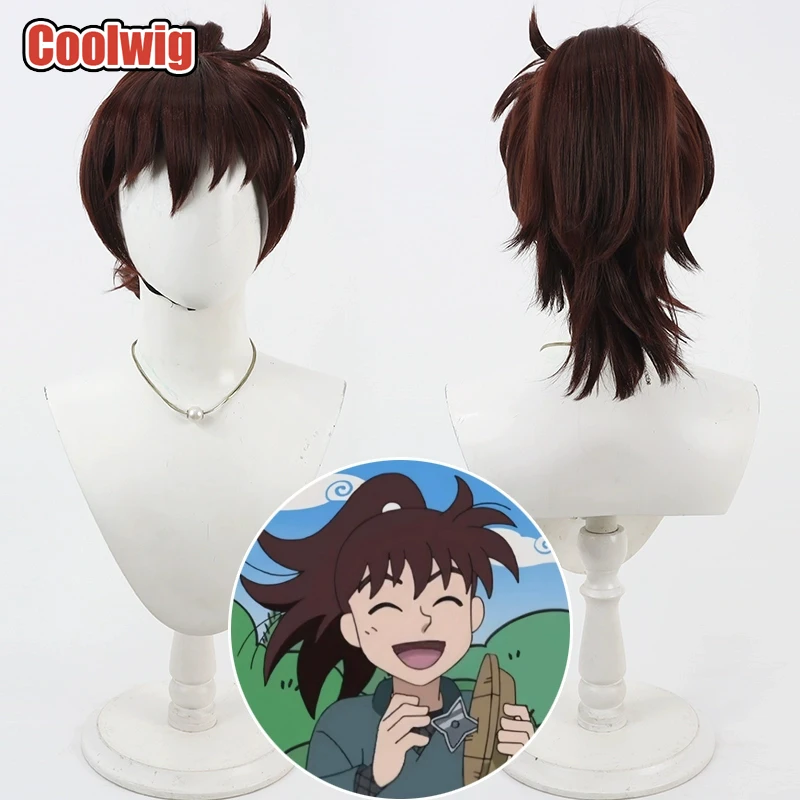 Coolwig Synthetic Hair Doi Hansuke Cosplay Wigs Nintama Rantaro Doi Hansuke Long Straight Wine Red Ponytail Wig Heat Resistant