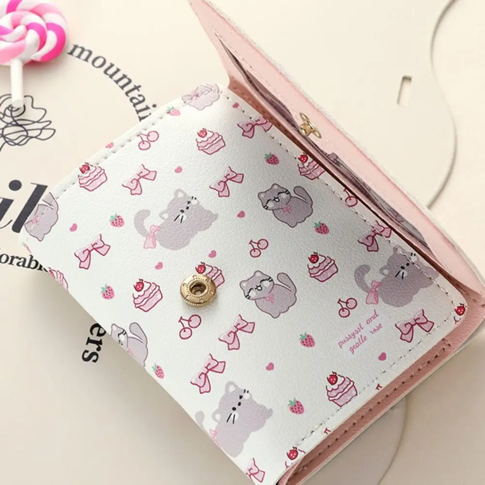 Kawaii PU Leather Short Wallet Cartoon Kitty Coin Purse Bowknot Money Bag Gift