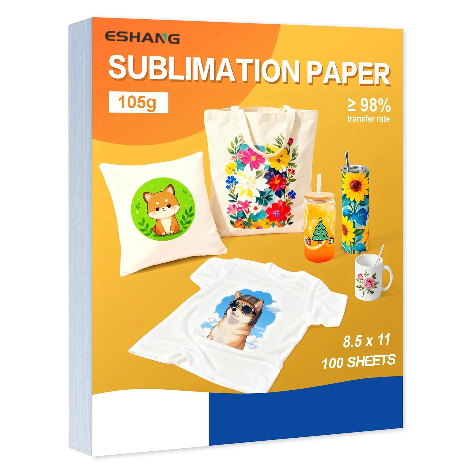 100 Sheets Sublimation Paper 8.5x11 Inch - 105g Work with Sublimation Ink and Inkjet Printers for Mugs T-Shirts Light Fabric