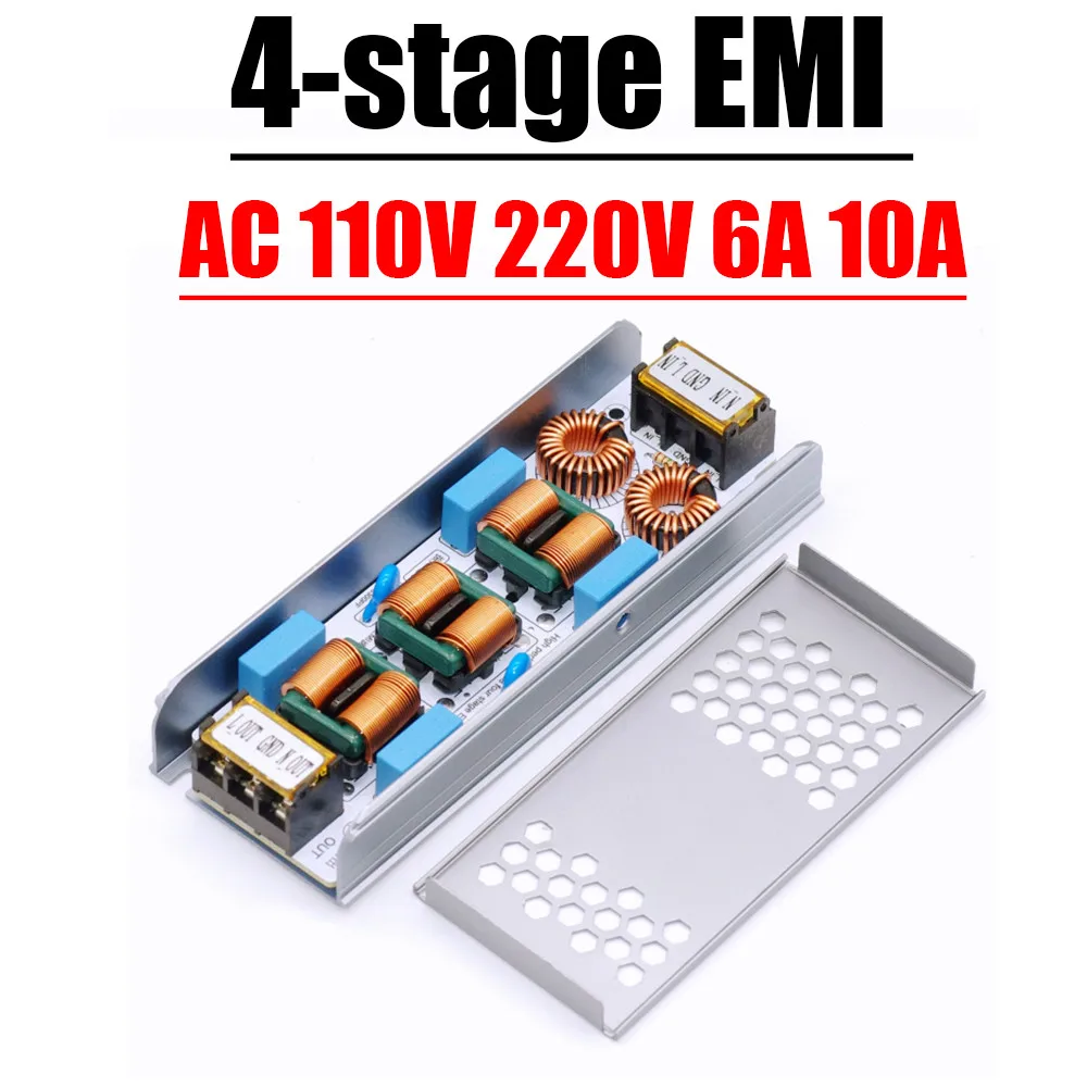 Supressor de Interferência Eletromagnética Poder Comum lc Emc Amplificador de Áudio Purificador Filtro Emi Purificador de Estágios 6a 10a ac 110v 220v
