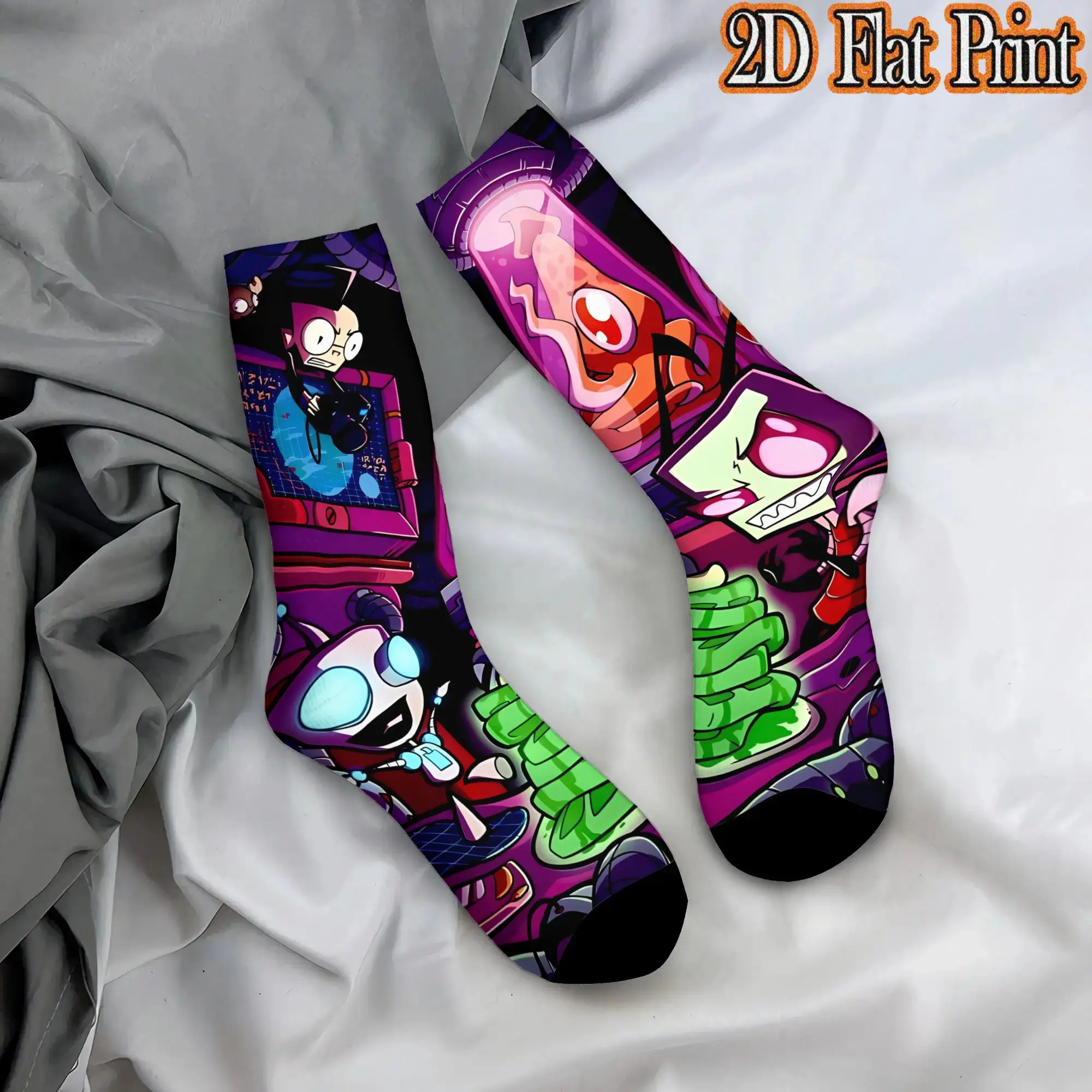 Invader Zim Anime Retro  Street Style Novelty Pattern Crew Winter Sock Sports Socks