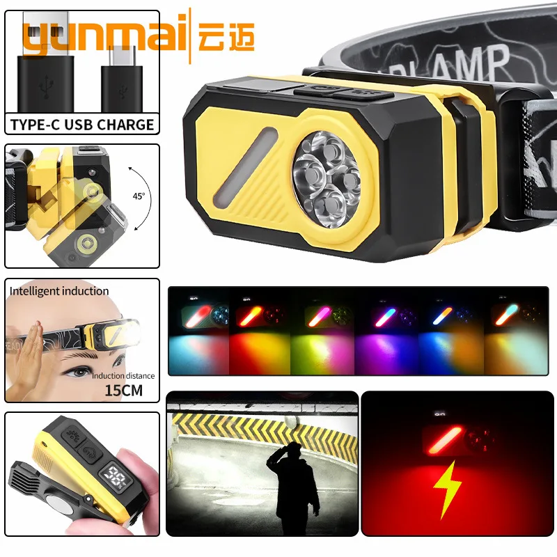 Multi-Spectrum LED Flashlight - Portable with Built-in Battery, Yellow/Purple Light Magnet for Inspection, Safety & Camping Use