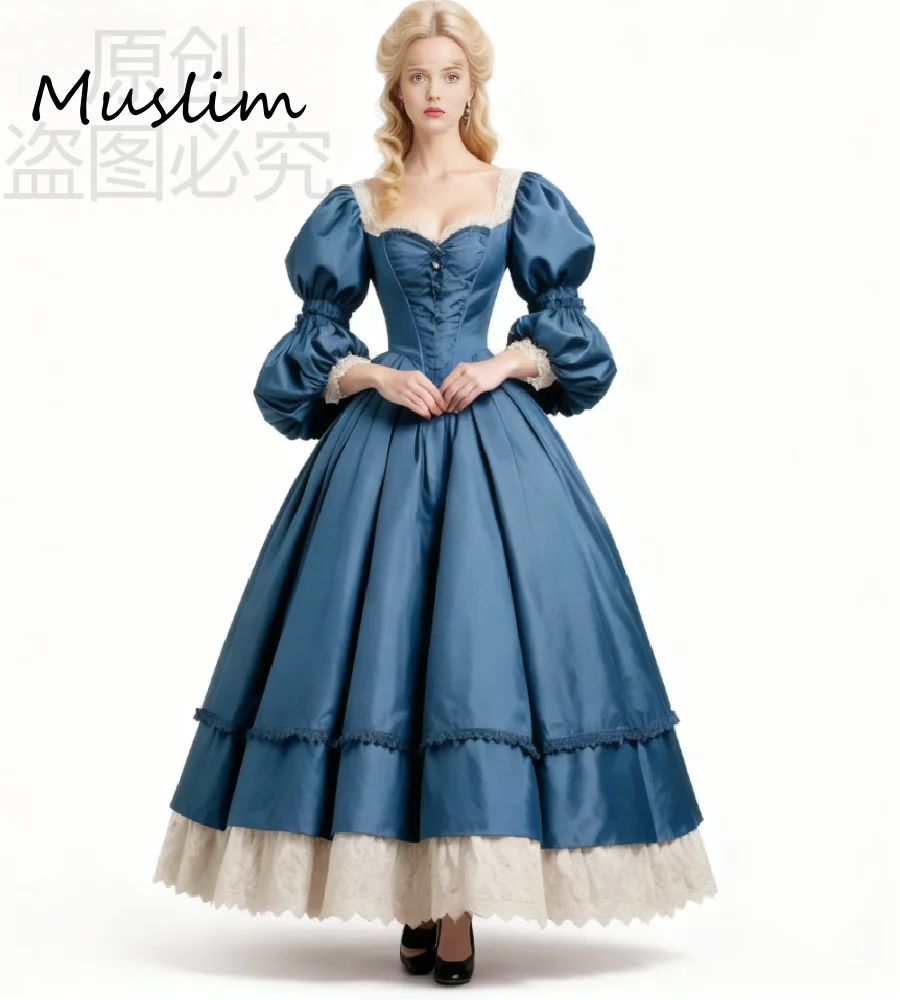 فستان سهرة عتيق كحلي 1950s بأكمام طويلة وكشكشة فستان حفلة موسيقية فيكتوري 2026 ريترو ساتان حفلة شاي فستان رسمي للحرب الأهلية