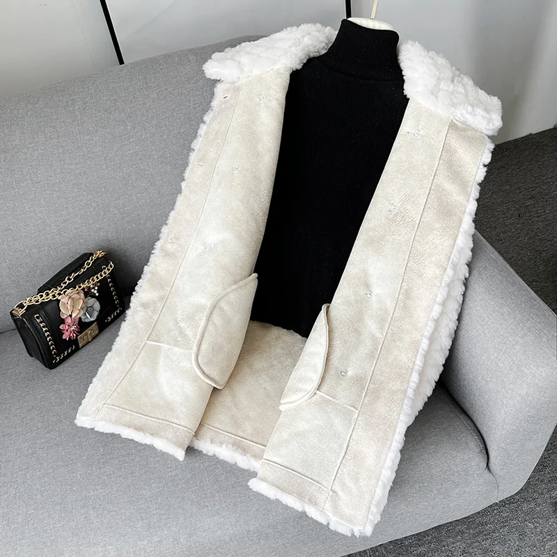 Lady Girl Sheep Shearling Warm Coats Female Women Lamb Wool Fur Thick Jacket Winter Overcoat JT3287