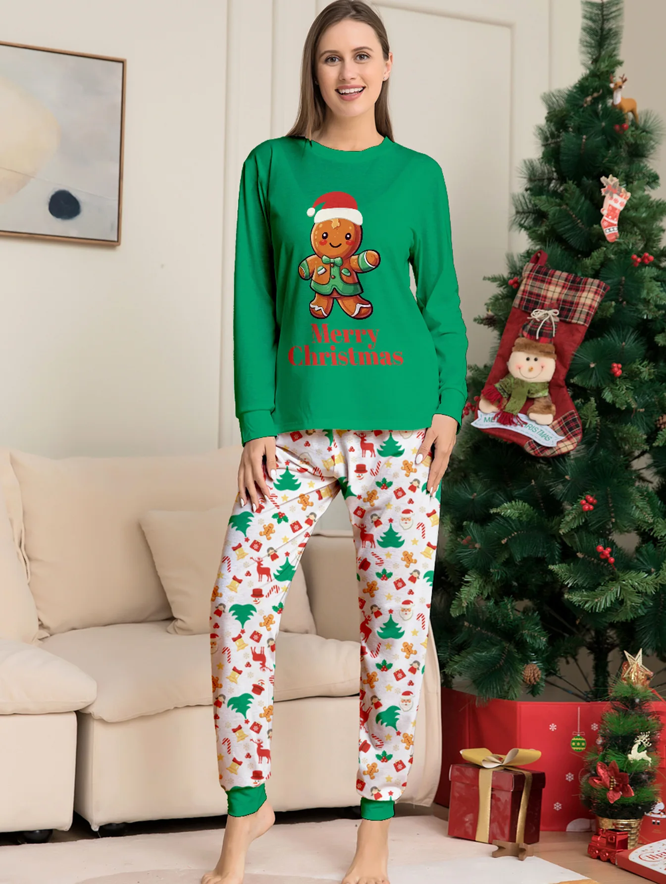 2024 New Year\'s Clothing Christmas Family Matching Outfits Pajamas Sets Cartoon Print Nightwear Mom Dad Kids Baby Xmas Sleepwear