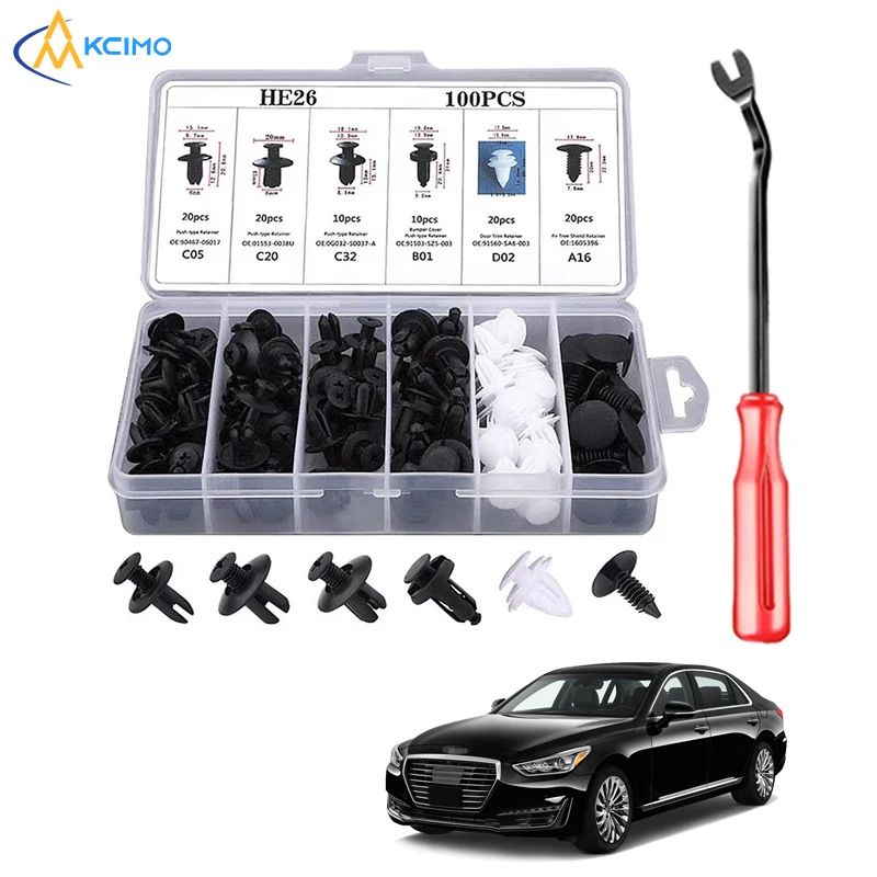 

100pcs Car Mixed Plastic Clips Auto Fixing Door Closer Pin Removing Retainer Rivet Screws Disassembly Tools Repair Parts