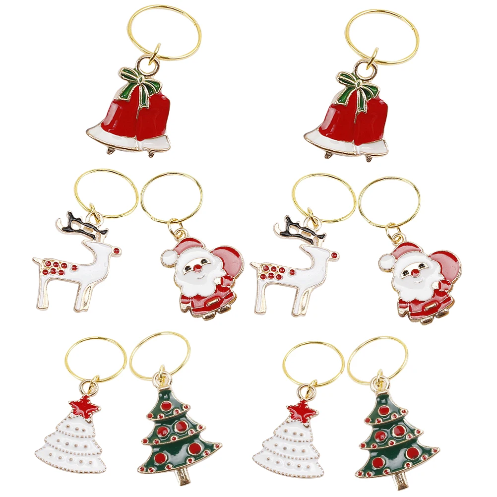 

10 Pcs Christmas Santa Claus Hair Charms Braids Dreadlocks Decorative Rings Accessories Women Reindeer Tree White Green