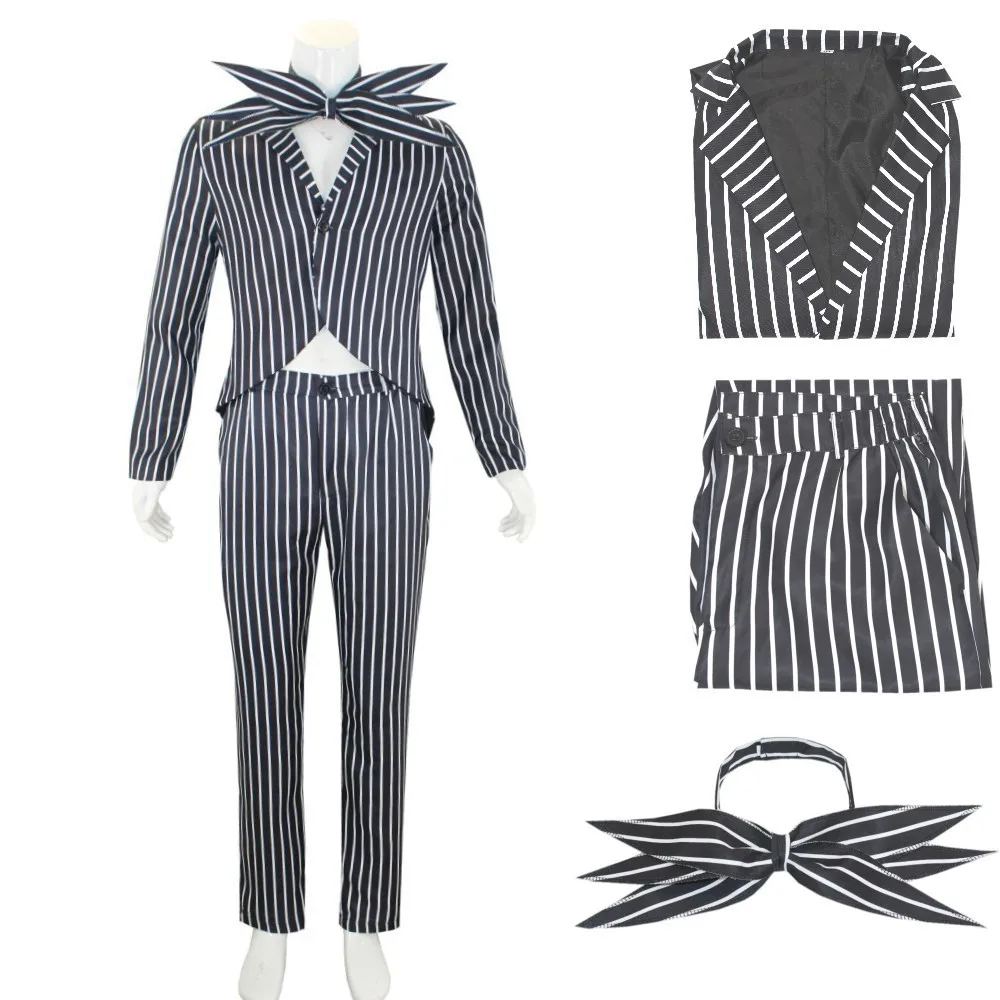 Jack Skellington Cosplay Costume, L\'Étrange Noël de Monsieur Jack, Masque Jack, Uniforme, Vêtements Imbibés, Halloween, Noël