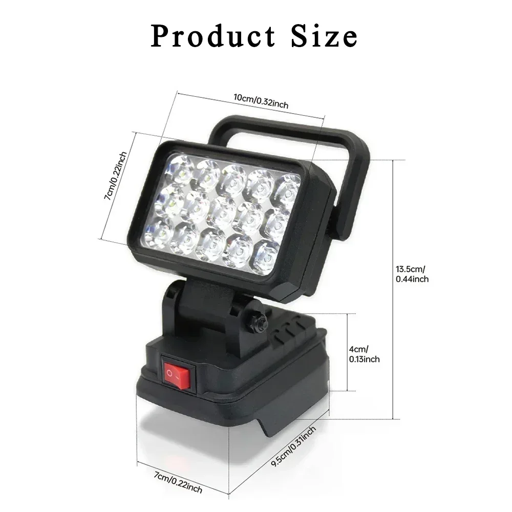 Lampe de travail LED portable, 15 perles, budgétaire, lanterne à main pour Makita, Dewalt, Milwaukee, Bosch, batterie 18V Eddie ion