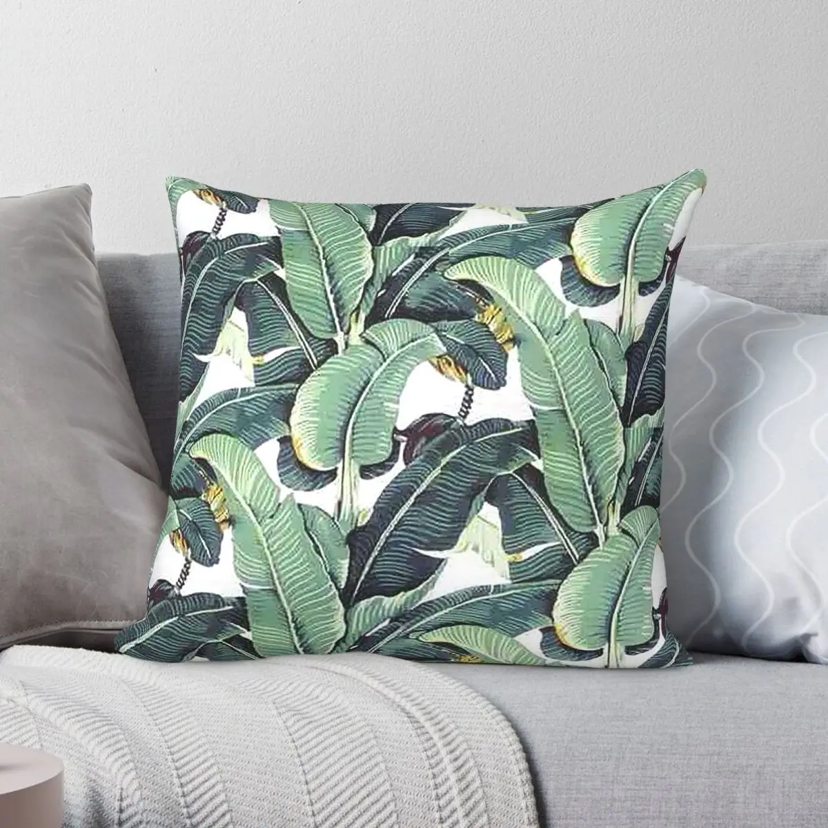 

Banana Leaves Pillowcase Polyester Linen Velvet Pattern Zip Decor Pillow Case Sofa Seater Cushion Cover