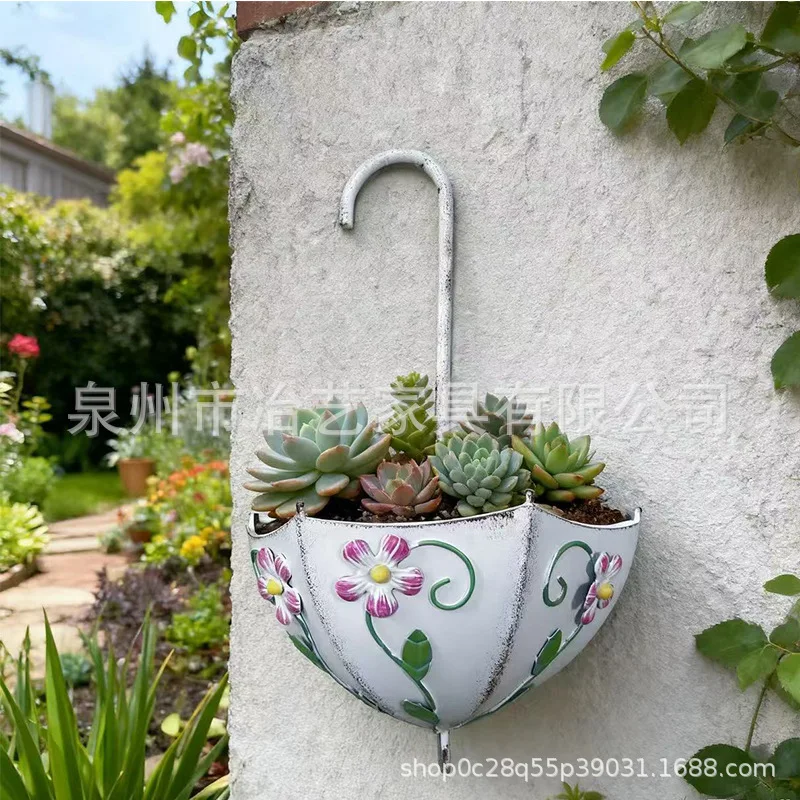 Creative Iron Umbrella Planter, Outdoor Garden Succulent Mini Flower Pot, Vintage Courtyard Landscape Decor