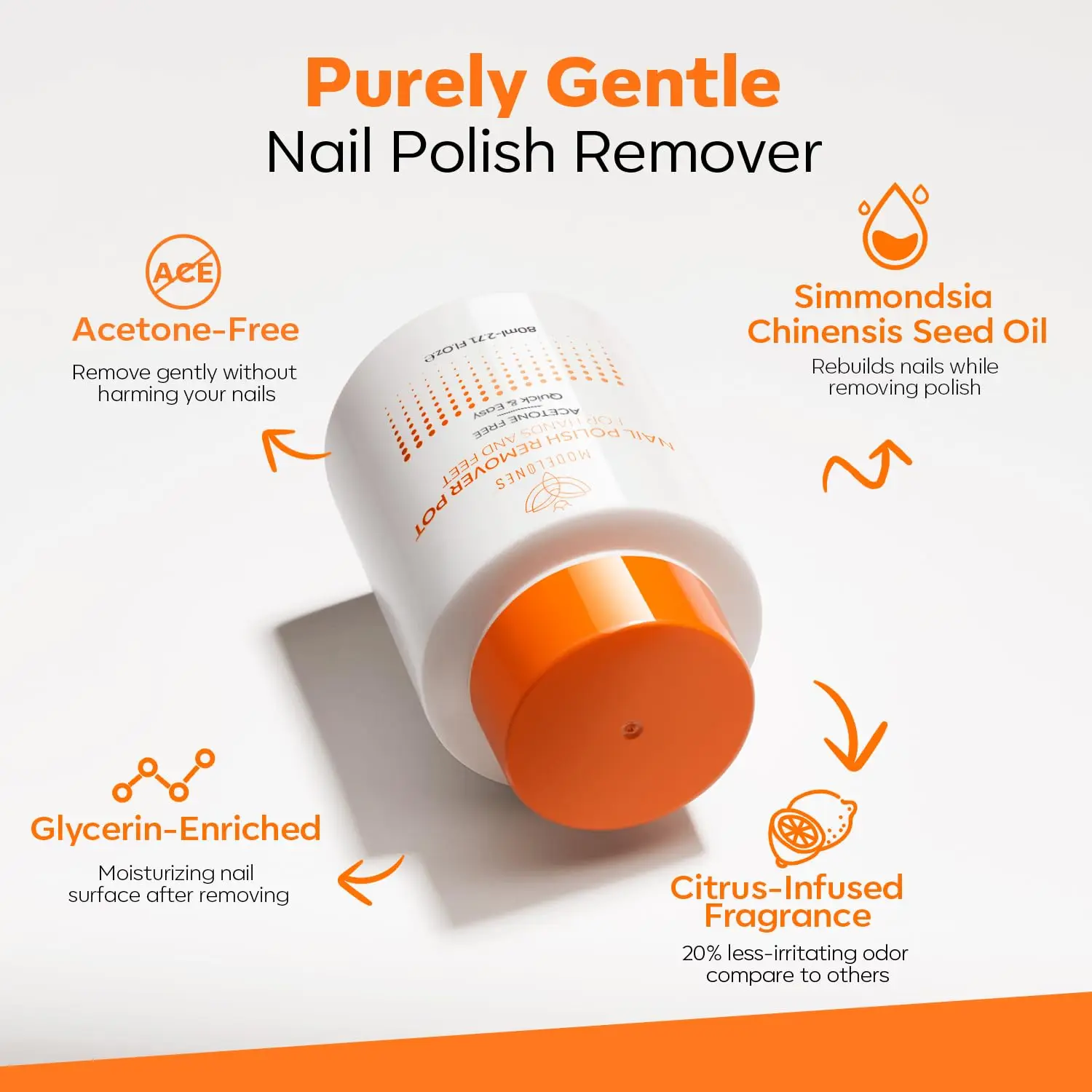 modelones Removedor de Esmalte de Uñas Sin Acetona, No Reseca, con Aceite de Jojoba y Tapa con Esponja Adicional, para Eliminar Esmalte de Uñas