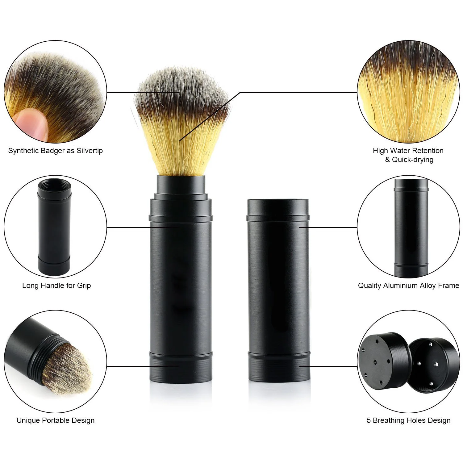 Travel Shaving Brush,Vegan and Small Shaving Brush for Men ( Synthetic Hair) Premium Badger Hair Imitation(Soft)