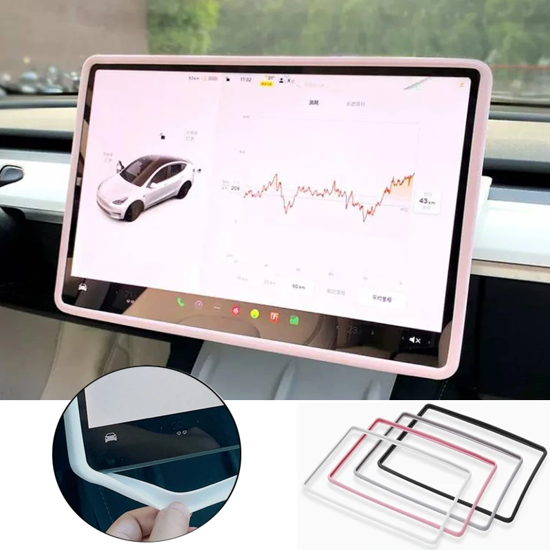 For Tesla Model 3 Y 2020-2023 Silicone Screen Frame Display Edge Protector Central Control Protective Cover Car Accessores