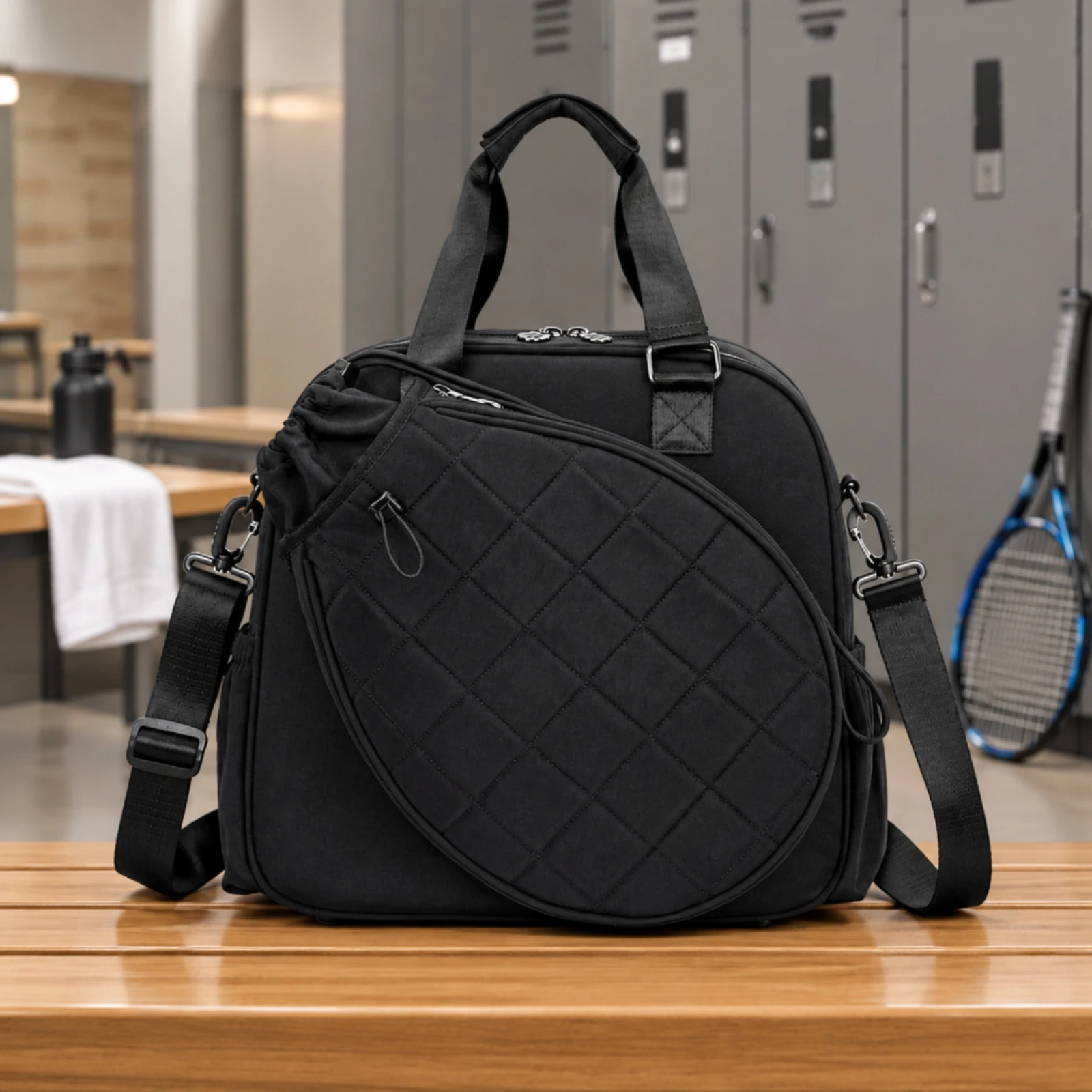 Racket Bag with Shoe Compartment Versatile Structured Racket Bag with Shoulder Strap Spacious Quilted for Outdoor Sports, Travel