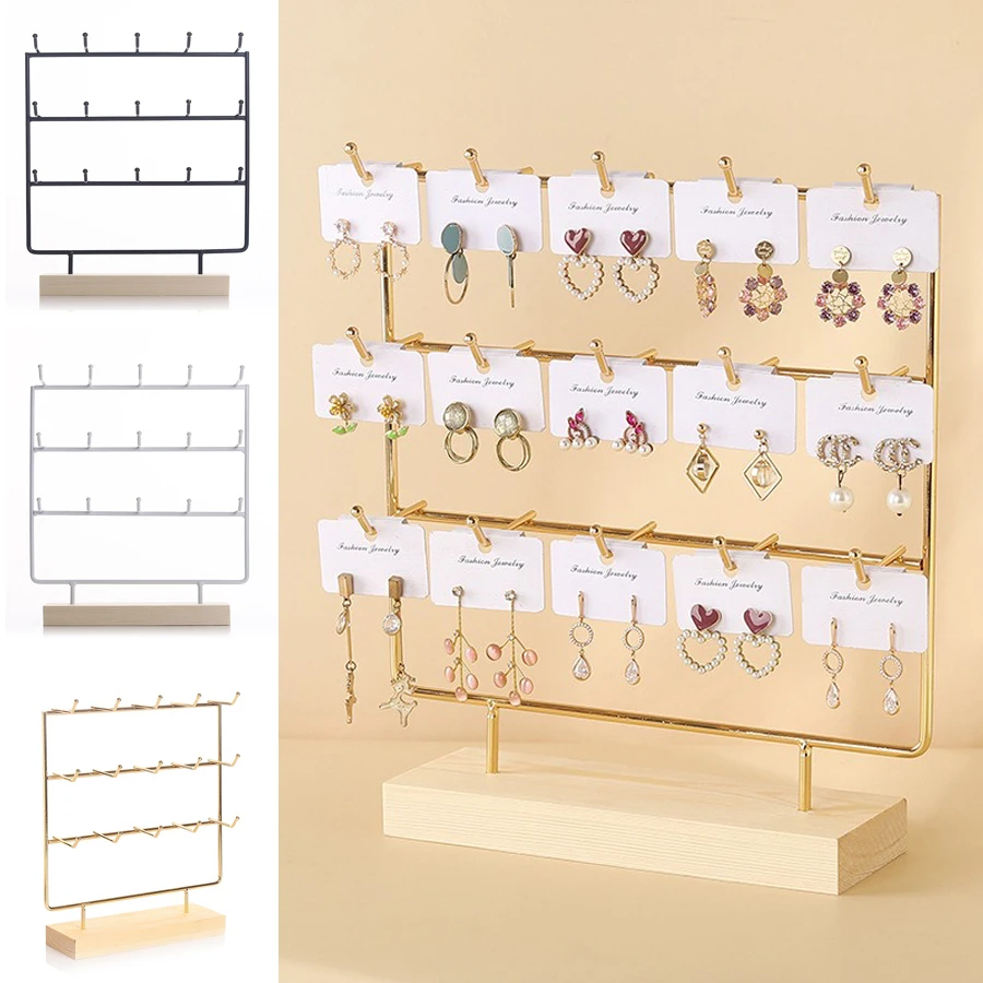 1pc Fashion 3 Tier 15 Hooks Earrings Display Stand Necklace Bracelet Pendant Earring Jewelry Storage Rack Counter Showcase Props