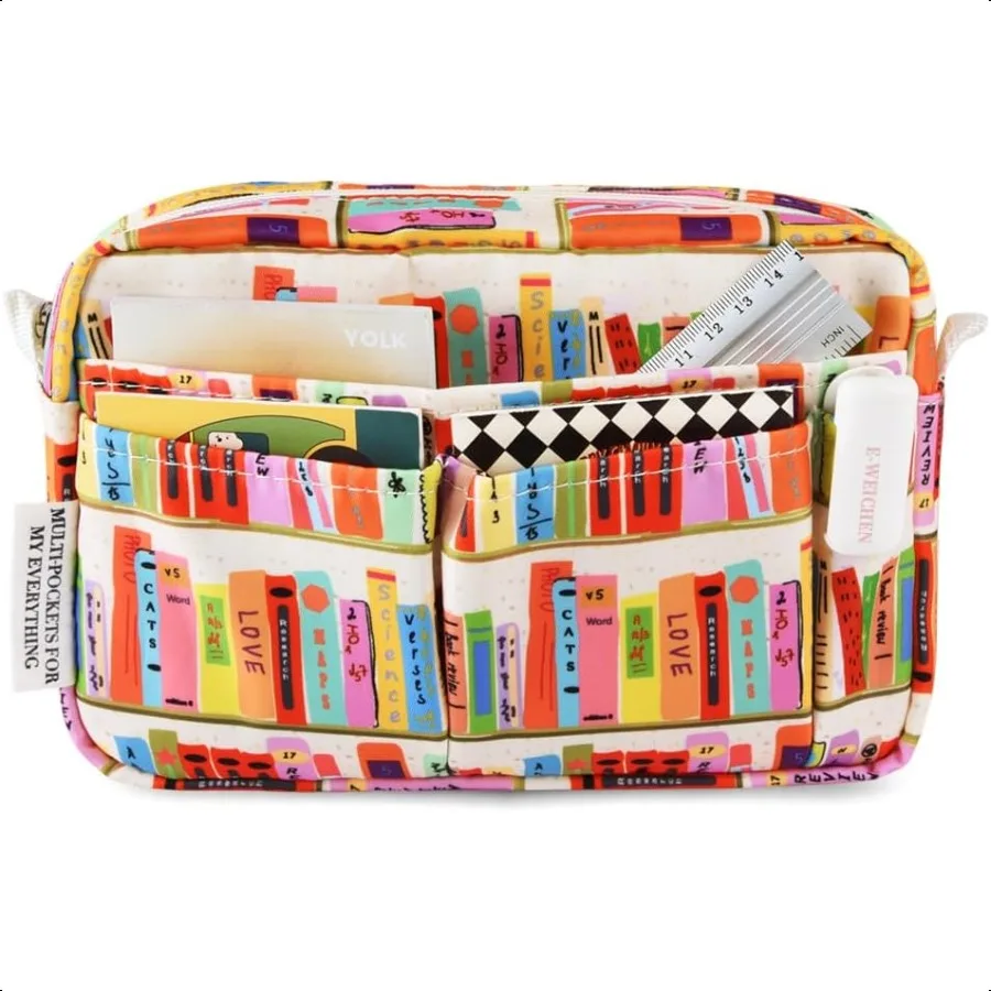 

Multiple Pockets Portfolio Organizer with Zippered Makeup Bag Travel entials for Women Simple Waterproof Stationery Pencil Pouc