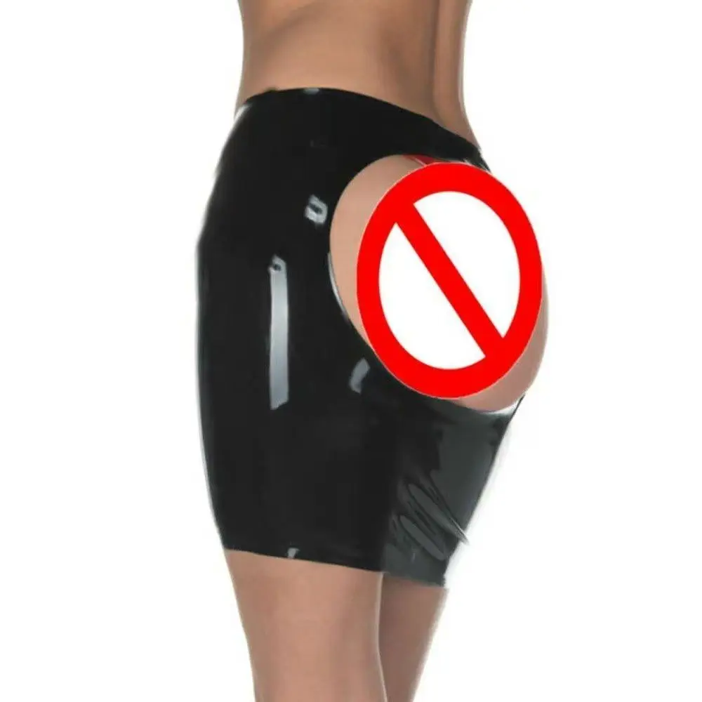 

Women's Black High Waist Latex Miniskirt with Open Hips, Sexy Rubber High Elastic Hip Skirt
