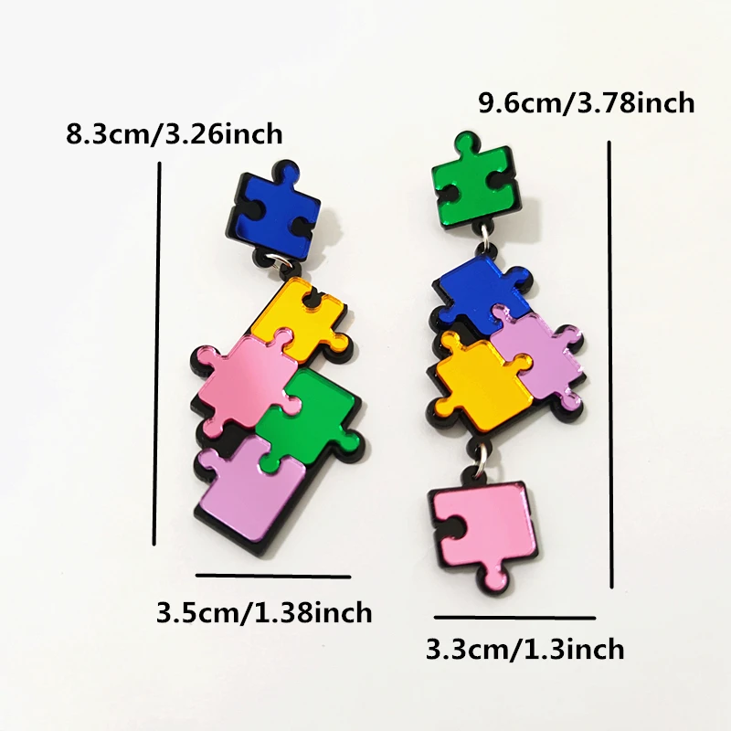 KUGUYS Puzzle Dangle Earrings for Women Colorful Mirror Acrylic Long Fashion Drop Jewelry Trendy Accessories