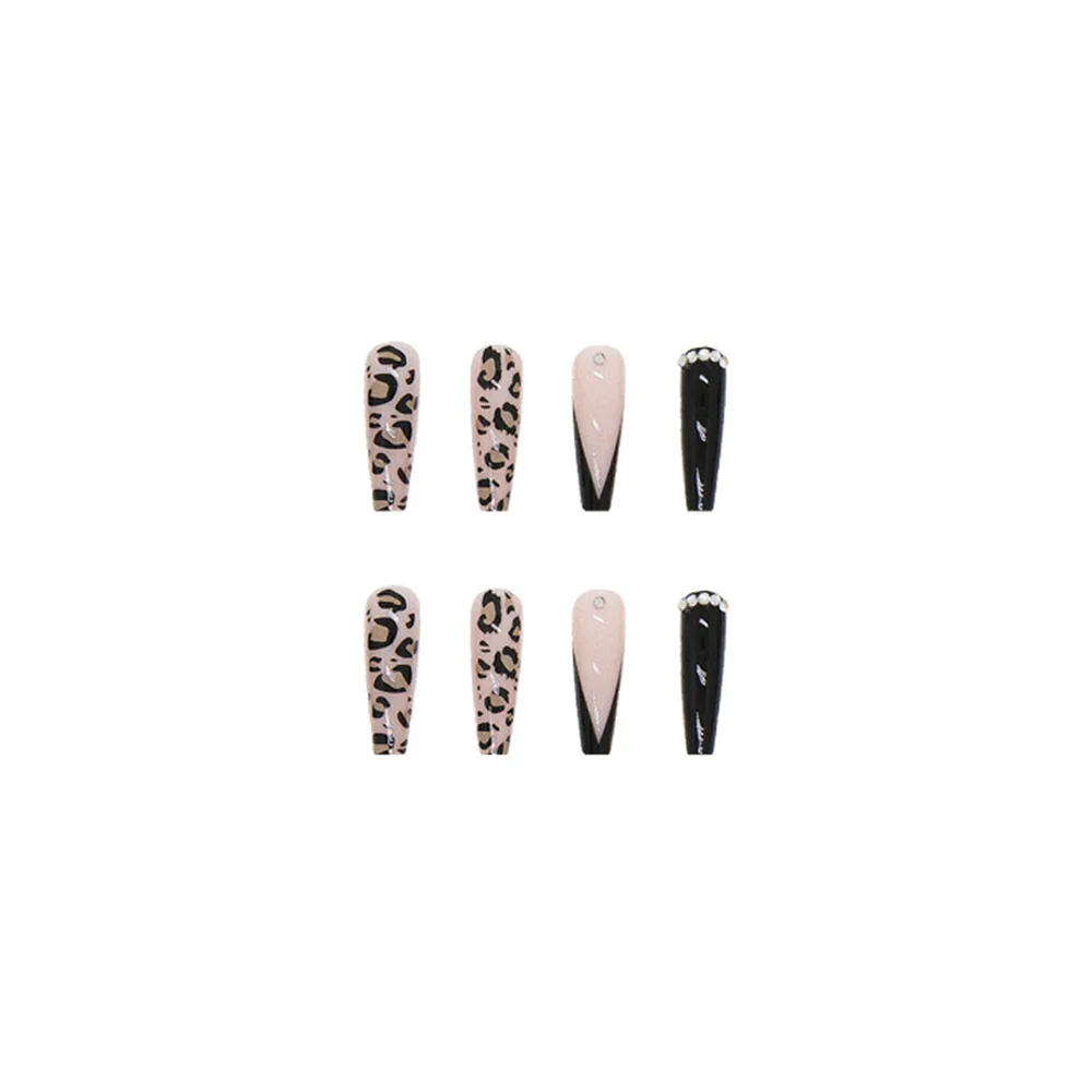 Fashion Leopard Long Ballerina Fake Nail Tips With Designs French Coffin False Nails Set Press On Wearable Full Cover Manicure