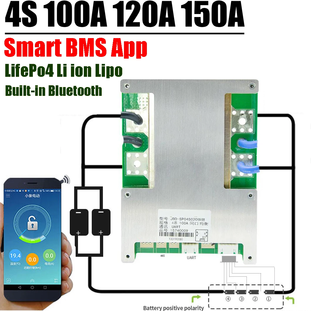 Inteligentne Bluetooth 4S 100A 120A 150A 12V LifePo4 litowo-jonowa bateria litowa płyta zabezpieczająca BMS Balance Rv rozruch magazynowania energii