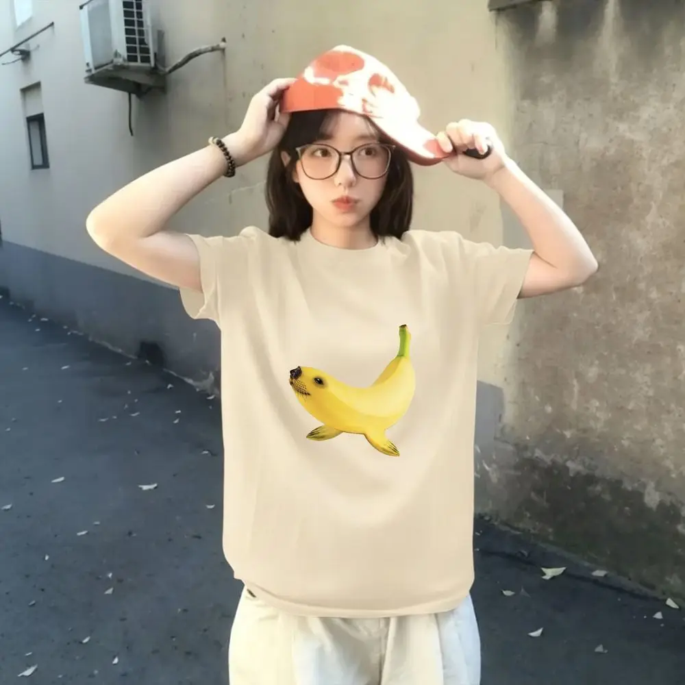 Whimsical Banana Seal Meme Graphic T-Shirt Women Aesthetics Short Sleeve Cute Print Top Harajuku Y2k Streetwear Fashion Clothes