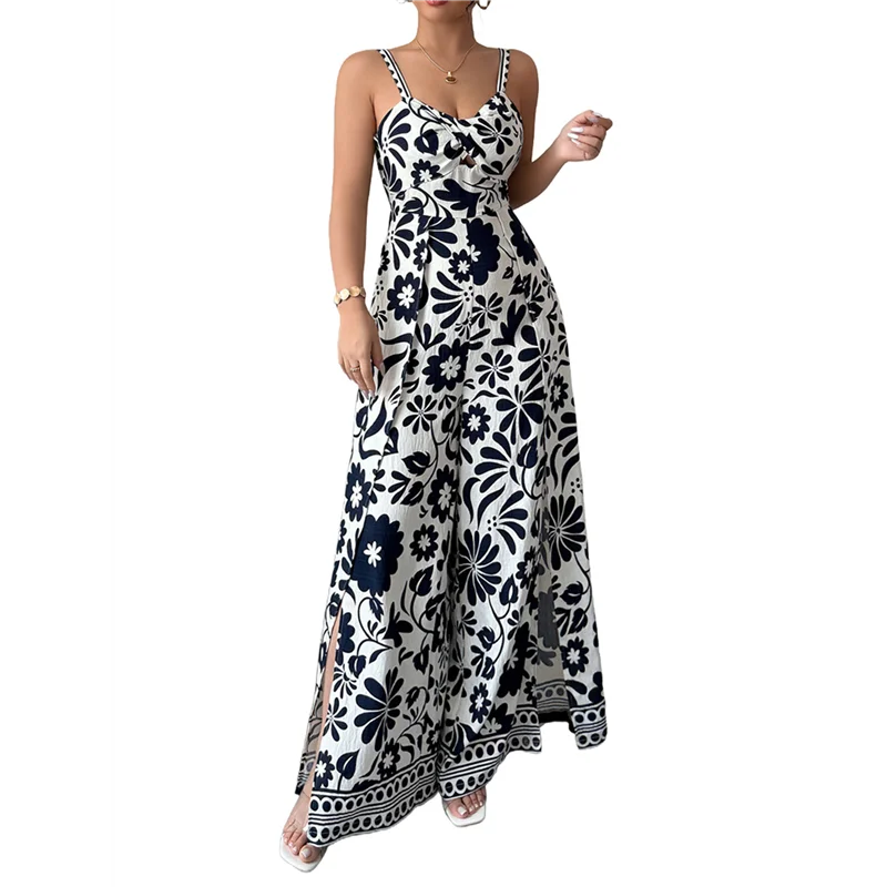 

CYL-2025 Весенне-летний темпераментный элегантный женский комбинезон с широкими штанинами и маленькими подтяжками с витым принтом