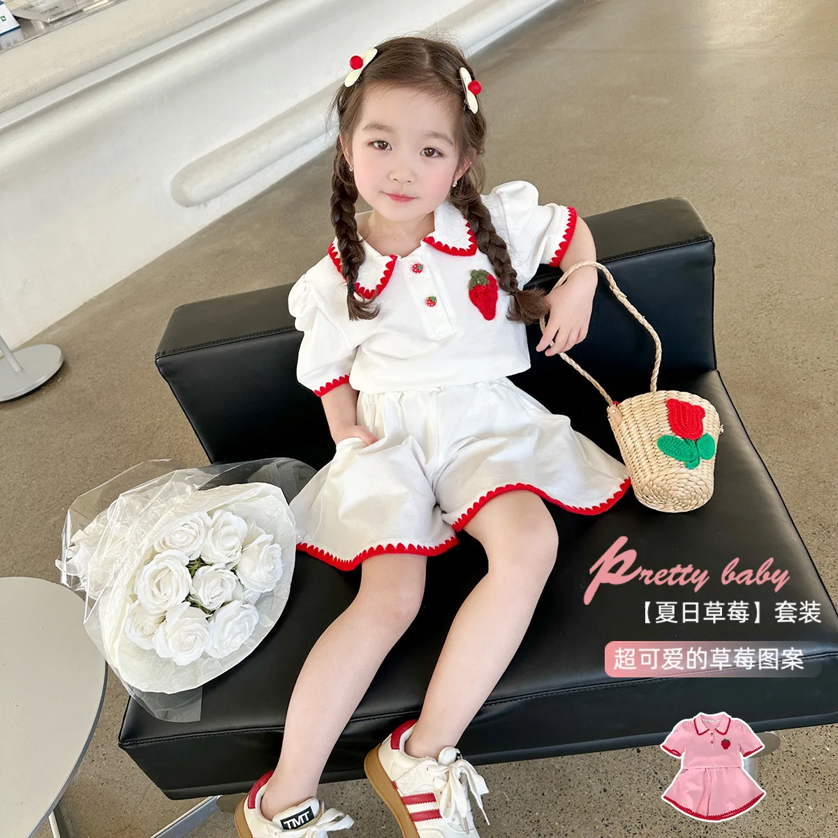 

Children Birthday Princess 2pieces Set Clothes 3-13Y 2025 Girls Summer Clothing Set Strawberry Tops Shirts+shorts Skirts Kids
