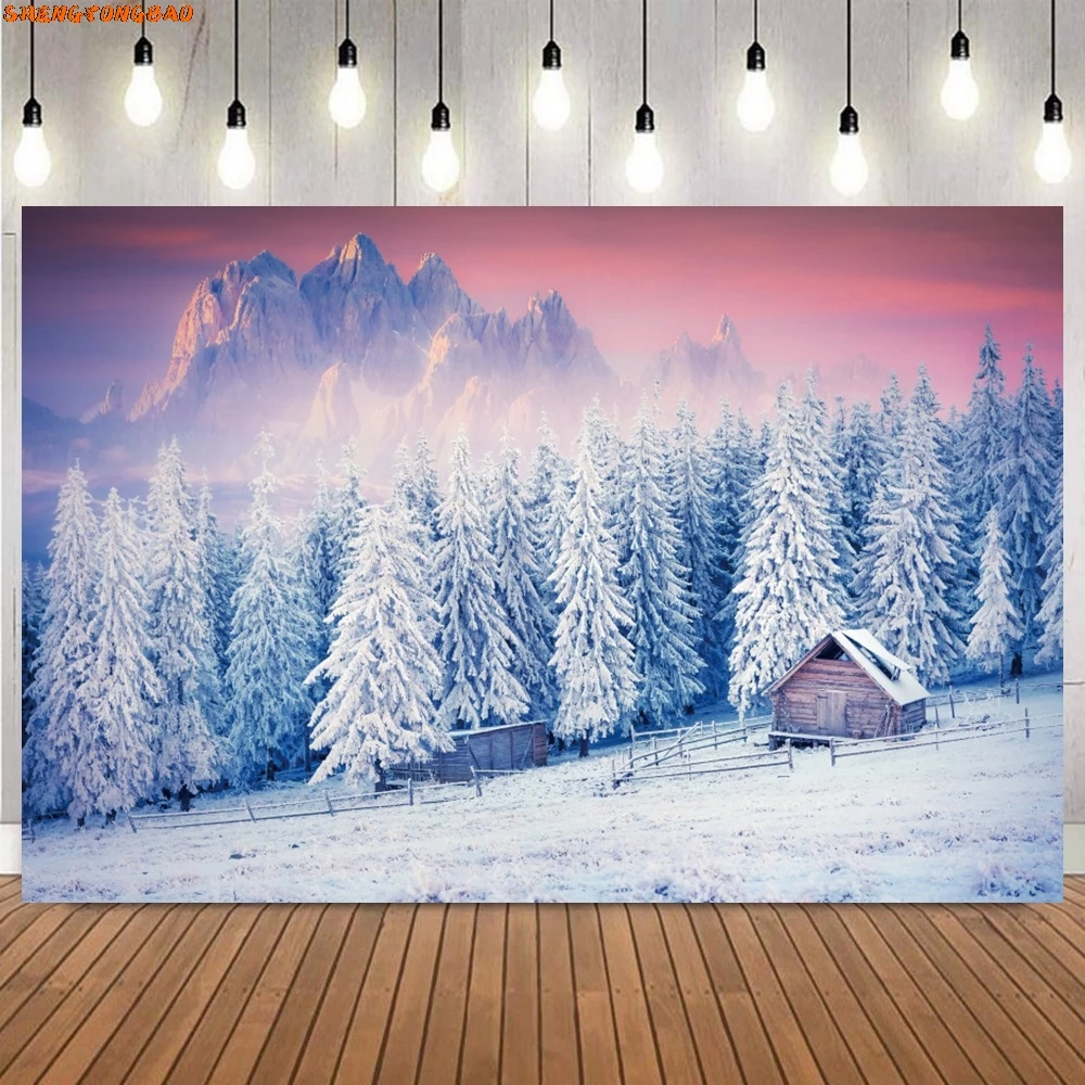 Winter Snow Scenery Photography Background Pine Trees Snowflakes Natural Landscape Portrait Photographic Background Photo Props