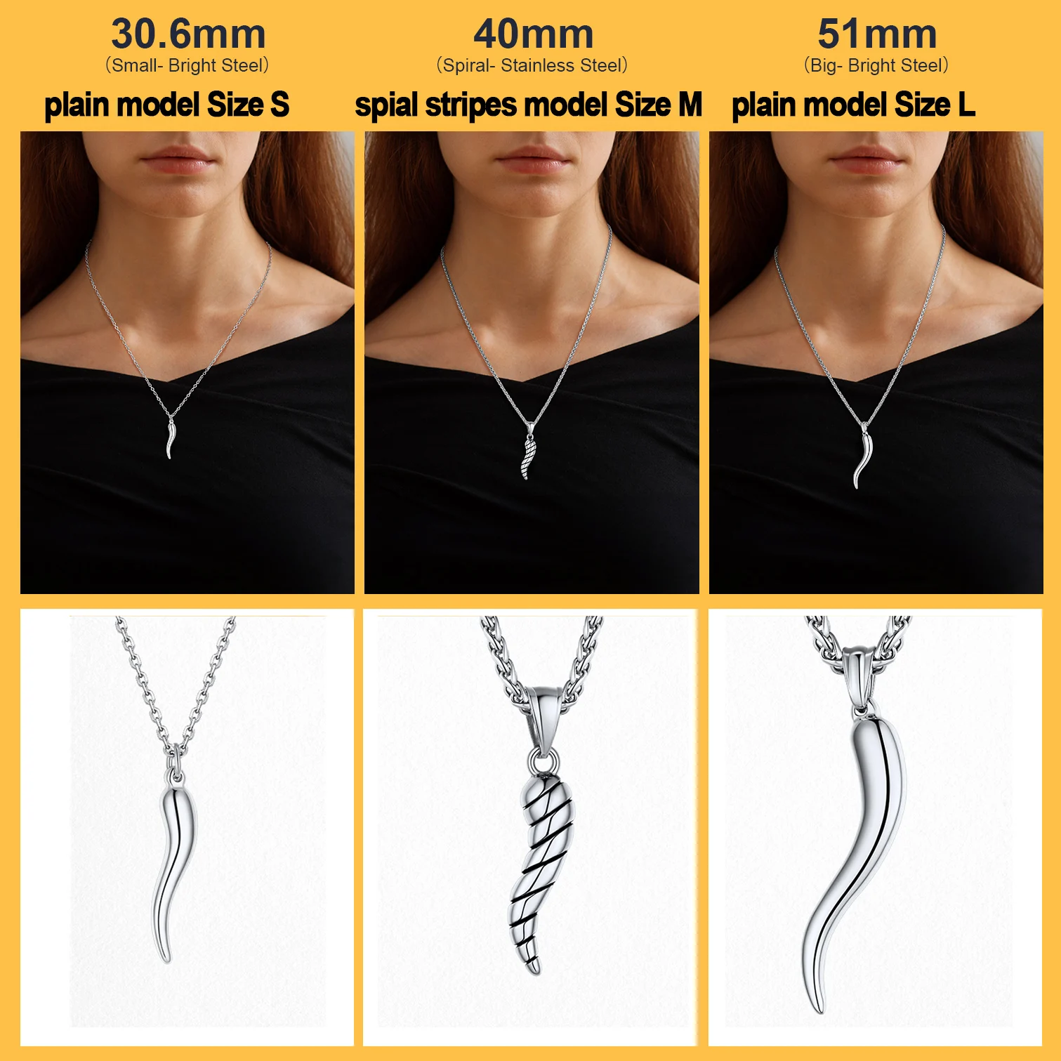 U7 Size S/M/L Italian Horn Necklaces for Woman Man Amulet Protection Pendant Pepper-shaped Cornicello Symbol Unisex Jewelry Gift