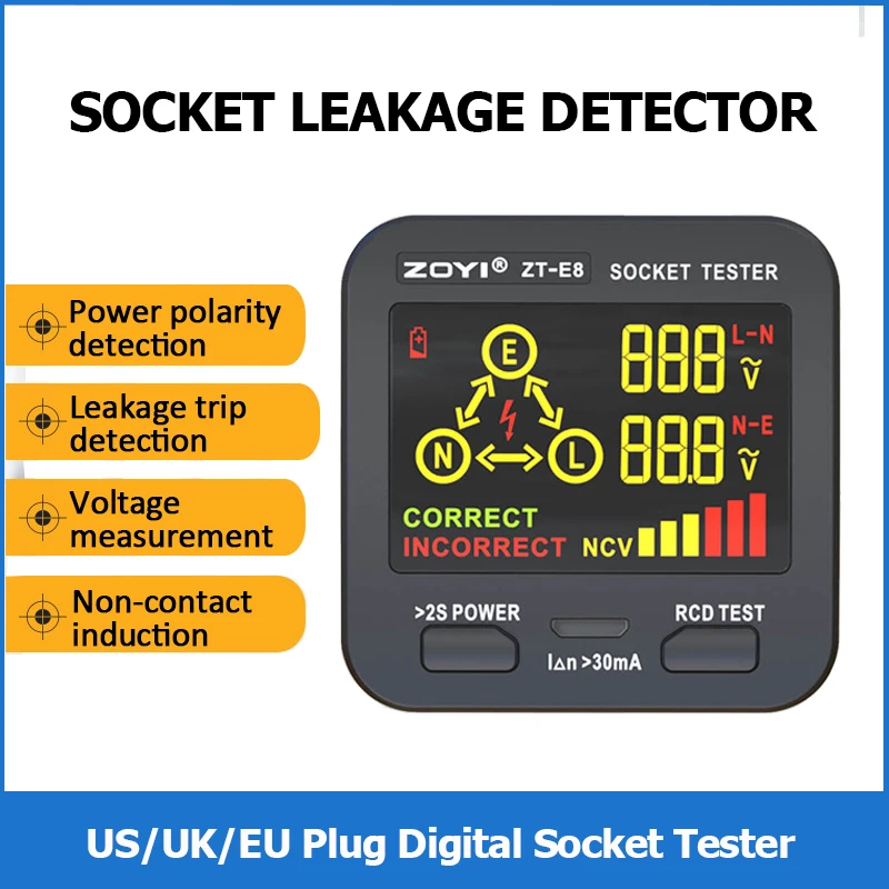 Digital Socket Tester Voltage Test US/UK/EU Plug Socket Detector Ground Zero Line Polarity Phase Check Tool Circuit Checker