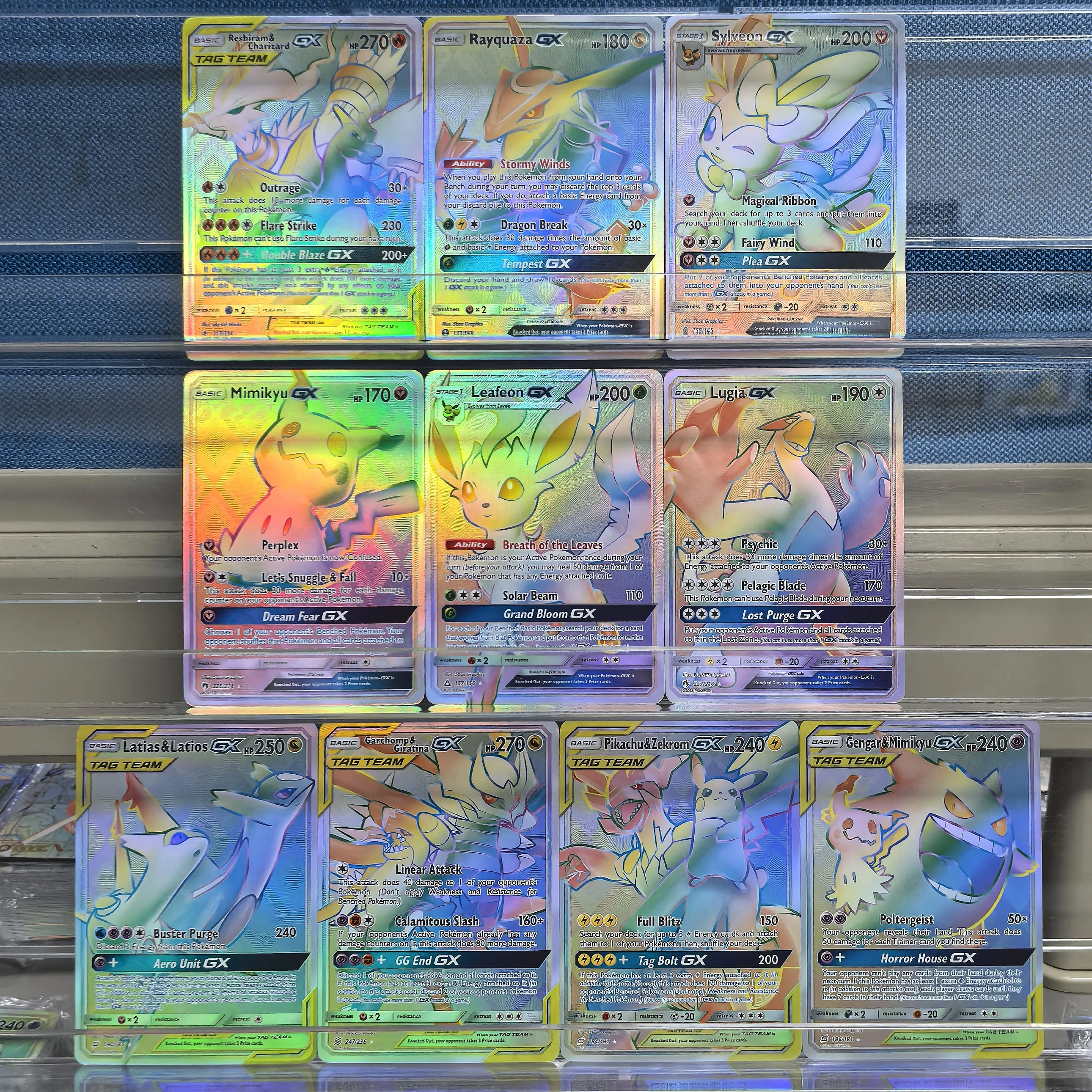 بطاقات مجموعة البوكيمون الإنجليزية PTCG Latias Latios Giratina Zekrom Lugia Rayquaza Mimikyu Sylveon GX بطاقات أنيمي الألعاب الكلاسيكية