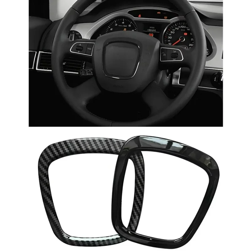 ألياف الكربون/لمعان أسود عجلة توجيه سيارة حلقة الكسوة ملصق غطاء الديكور لأودي A4 B6 B7 B8 A6 C6 A5 Q7 Q5 A3 8P S3