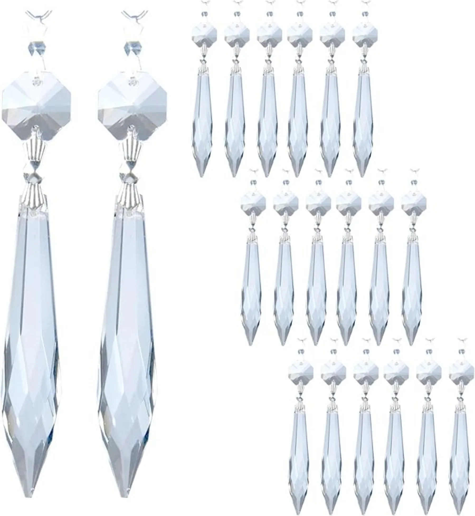 63mm Clear Icicle Crystal Prisms - 20PCS Chandelier Lighting Replacement Parts, Transparent Prism Beads for DIY & Repair