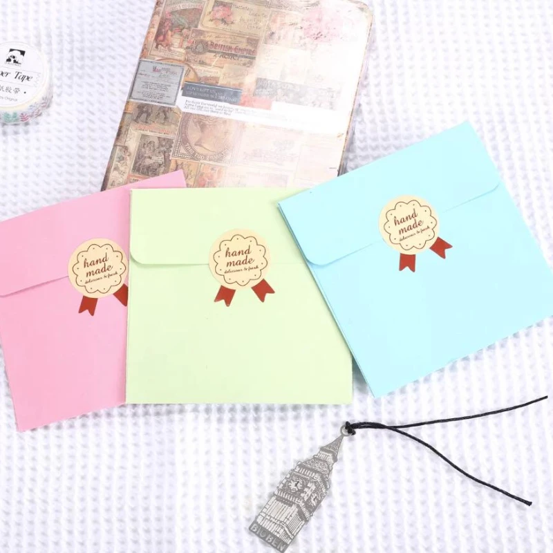 100PCS Mini Envelope Square Candy Color Letter Paper Kraft Paper Card Stationery Blank Student Office Supplies Birthday 10x10cm