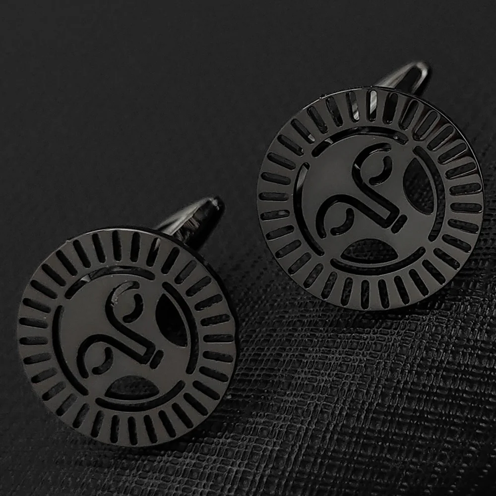 Round Sun Face Pattern Charm Cuff Links for Men Stainless Steel Neo-gothic Style Multifunctional  Jewelry Clothing Accessories