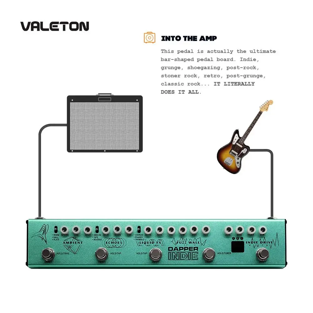 Valeton guitarra multi efeitos pedal dapper indie distorção reverb atraso chorus fuzz phaser tremolo VES-5