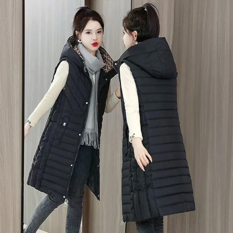 New Fashion Eiderdown Cotton Vest Women Long Section In Autumn Winter Of 2024 Korean Slim Plus Size Slim Horse Vest Jacket With