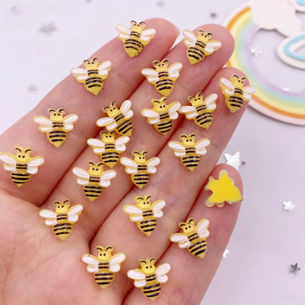 50Pcs 10mm Resin Hand-painted Mini Honeybee Flatback Cartoon Rhinestone Gem Scrapbook Ornament Applique Craft DIY Nail Art L747