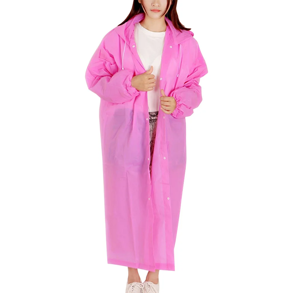 

3Pcs Pink Reusable Adult Raincoat Thick Waterproof Hooded Portable Lightweight Elastic Sleeve Outdoor Hiking Camping