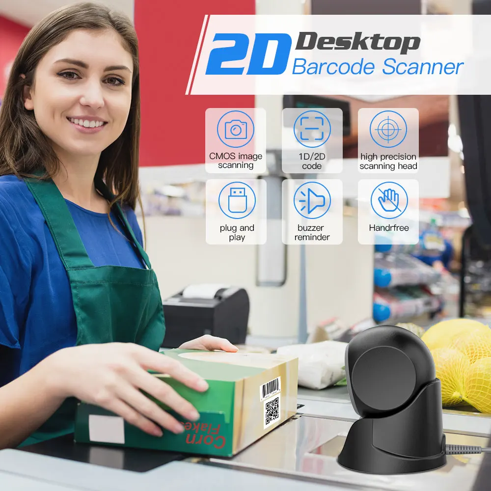 Eyoyo 1d 2d desktop scanner de código de barras com detecção automática de digitalização omnidirecional usb wired hands-free leitor de tela de código qr