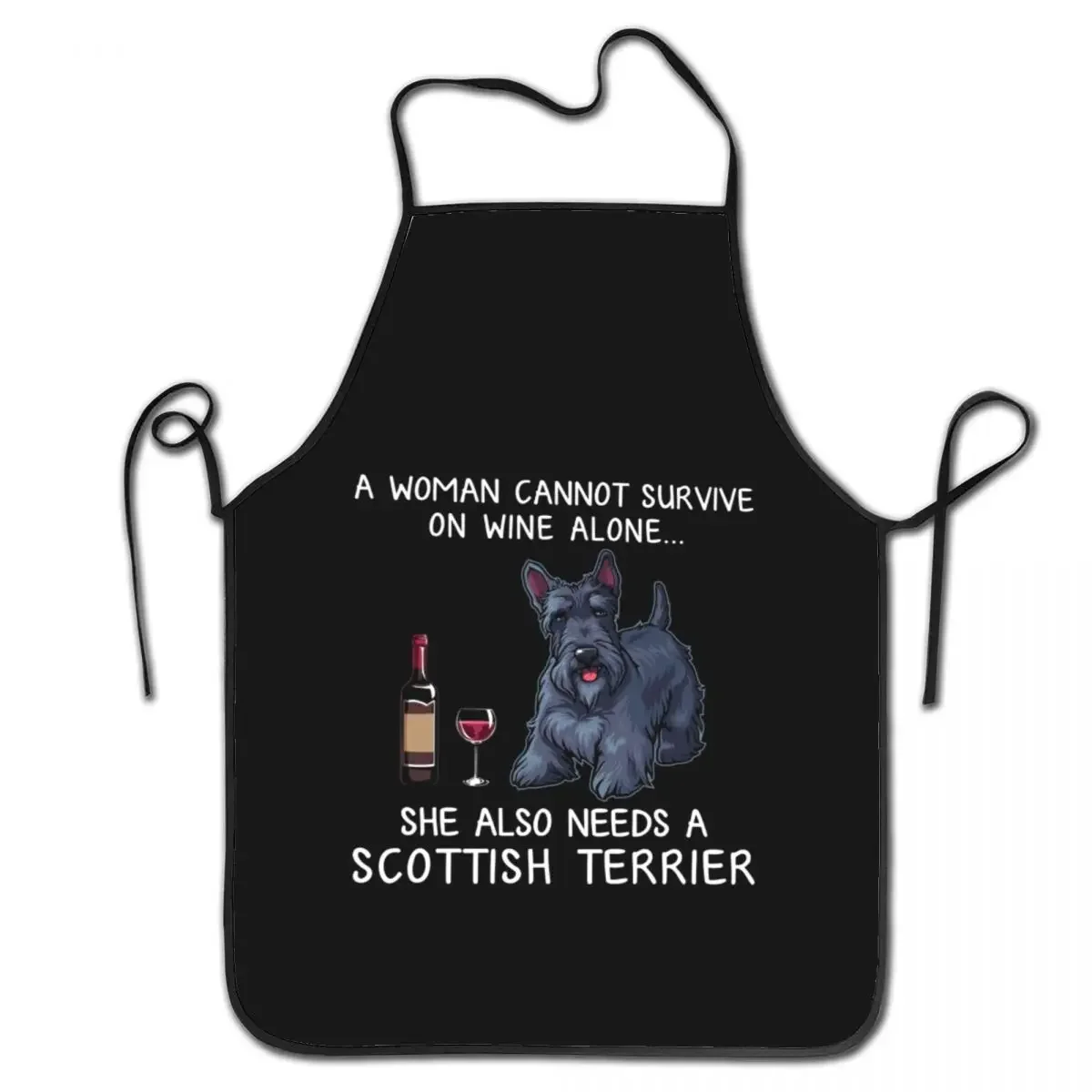 

Scottish Terrier And Wine Bib Apron Women Men Unisex Kitchen Chef Funny Dog Tablier Cuisine for Cooking Baking Painting